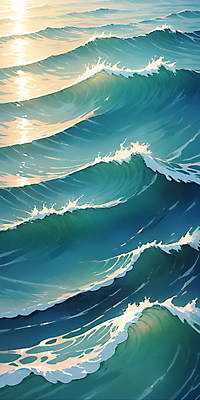 JPG 물결 파도 바다 일러스트 자연 사람없음 물 파란색 반짝임 햇빛 분위기 국내일러스트 AI일러스트 AI콘텐츠 자연요소 컬러 컨셉 모션 태양 생태계 파일형식