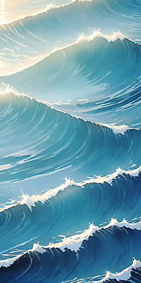 JPG 물결 파도 바다 일러스트 자연 사람없음 물 파란색 반짝임 햇빛 분위기 국내일러스트 AI일러스트 AI콘텐츠 자연요소 컬러 컨셉 모션 태양 생태계 파일형식