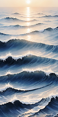 JPG 물결 파도 바다 일러스트 자연 사람없음 물 파란색 반짝임 햇빛 분위기 국내일러스트 AI일러스트 AI콘텐츠 자연요소 컬러 컨셉 모션 태양 생태계 파일형식