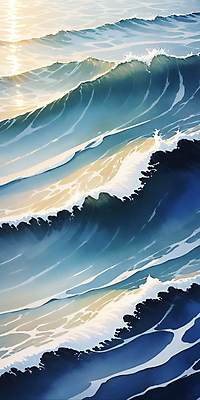 JPG 물결 파도 바다 일러스트 자연 사람없음 물 파란색 반짝임 햇빛 분위기 국내일러스트 AI일러스트 AI콘텐츠 자연요소 컬러 컨셉 모션 태양 생태계 파일형식