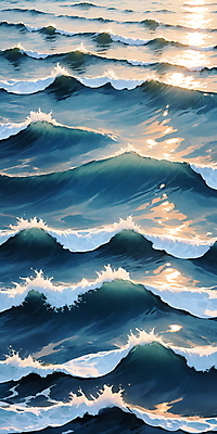 JPG 물결 파도 바다 일러스트 자연 사람없음 물 파란색 반짝임 햇빛 분위기 국내일러스트 AI일러스트 AI콘텐츠 자연요소 컬러 컨셉 모션 태양 생태계 파일형식