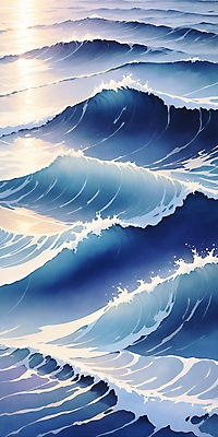 JPG 물결 파도 바다 일러스트 자연 사람없음 물 파란색 반짝임 햇빛 분위기 국내일러스트 AI일러스트 AI콘텐츠 자연요소 컬러 컨셉 모션 태양 생태계 파일형식