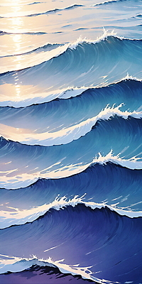 JPG 물결 파도 바다 일러스트 자연 사람없음 물 파란색 반짝임 햇빛 분위기 국내일러스트 AI일러스트 AI콘텐츠 자연요소 컬러 컨셉 모션 태양 생태계 파일형식