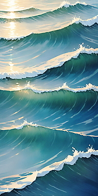 JPG 물결 파도 바다 일러스트 자연 사람없음 물 파란색 반짝임 햇빛 분위기 국내일러스트 AI일러스트 AI콘텐츠 자연요소 컬러 컨셉 모션 태양 생태계 파일형식