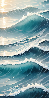 JPG 물결 파도 바다 일러스트 자연 사람없음 물 파란색 반짝임 햇빛 분위기 국내일러스트 AI일러스트 AI콘텐츠 자연요소 컬러 컨셉 모션 태양 생태계 파일형식