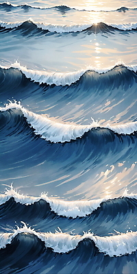 JPG 물결 파도 바다 일러스트 자연 사람없음 물 파란색 반짝임 햇빛 분위기 국내일러스트 AI일러스트 AI콘텐츠 자연요소 컬러 컨셉 모션 태양 생태계 파일형식