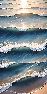 JPG 물결 파도 바다 일러스트 자연 사람없음 물 파란색 반짝임 햇빛 분위기 국내일러스트 AI일러스트 AI콘텐츠 자연요소 컬러 컨셉 모션 태양 생태계 파일형식