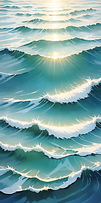JPG 물결 파도 바다 일러스트 자연 사람없음 물 파란색 반짝임 햇빛 분위기 국내일러스트 AI일러스트 AI콘텐츠 자연요소 컬러 컨셉 모션 태양 생태계 파일형식