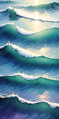 JPG 물결 파도 바다 일러스트 자연 사람없음 물 파란색 반짝임 햇빛 분위기 국내일러스트 AI일러스트 AI콘텐츠 자연요소 컬러 컨셉 모션 태양 생태계 파일형식
