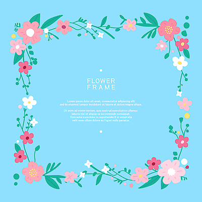 꽃 줄기 잎 일러스트 프레임 타이포그라피 사람없음 장식 파란색 봄 꽃프레임 아기자기 국내일러스트 AI파일 식물 문자 계절 컬러 컨셉 파일형식 벡터