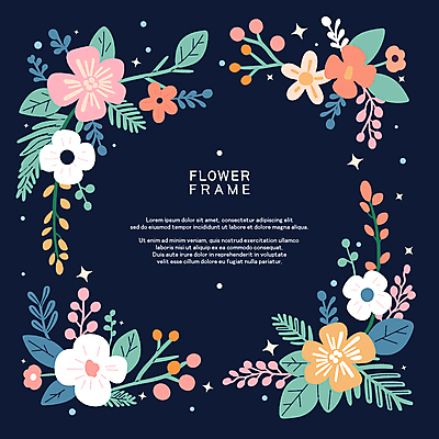 꽃 줄기 잎 일러스트 프레임 타이포그라피 사람없음 장식 봄 남색 꽃프레임 아기자기 국내일러스트 AI파일 식물 문자 계절 컬러 컨셉 파일형식 벡터