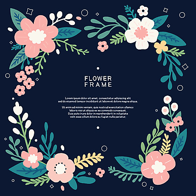 꽃 줄기 잎 일러스트 프레임 타이포그라피 사람없음 봄 남색 꽃프레임 아기자기 국내일러스트 AI파일 식물 문자 계절 컬러 컨셉 파일형식 벡터
