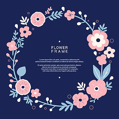 꽃 줄기 잎 일러스트 프레임 타이포그라피 사람없음 봄 남색 꽃프레임 아기자기 국내일러스트 AI파일 식물 문자 계절 컬러 컨셉 파일형식 벡터