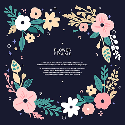 꽃 줄기 잎 일러스트 프레임 타이포그라피 사람없음 봄 남색 꽃프레임 아기자기 국내일러스트 AI파일 식물 문자 계절 컬러 컨셉 파일형식 벡터