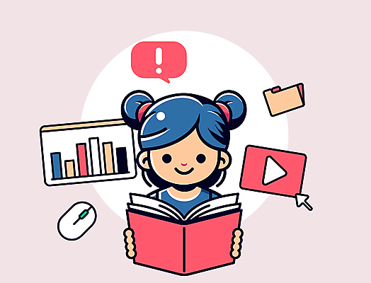 여자 교육 어린이 말풍선 일러스트 그래프 한명 들기 소녀 책 빨간색 독서 마우스 느낌표 동영상 소녀한명만 국내일러스트 AI파일 1 기호 컬러 모션 사람 컴퓨터용품 여자한명만 소녀만 파일형식 벡터