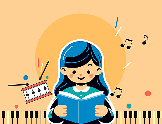 여자 교육 어린이 음악 음표 일러스트 한명 들기 사람 소녀 독서 노란색 피아노 즐거움 드럼 소녀한명만 국내일러스트 AI파일 1 기호 감정 컬러 모션 문화예술 타악기 건반악기 여자한명만 소녀만 파일형식 벡터