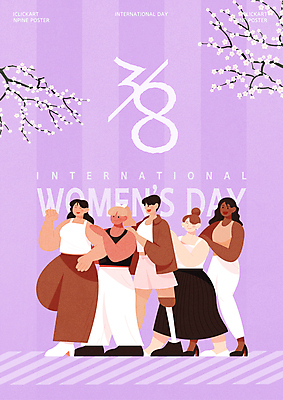 전신 템플릿 여자 기념일 포스터 기념 여러명 성인 파티 보라색 벚꽃 다인종 국제 세계여성의날 성인여자만 이미지템플릿 AI파일 꽃 컬러 다수 사람 인종 이벤트 여자만 성인만 파일형식 벡터