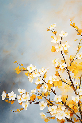 JPG 식물 백그라운드 일러스트 붓터치 사람없음 노란색 그림 질감 꽃가지 유화 국내일러스트 AI일러스트 AI콘텐츠 꽃 컬러 미술 나뭇가지 파일형식