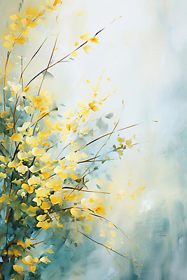 JPG 식물 백그라운드 일러스트 붓터치 사람없음 노란색 그림 질감 꽃가지 유화 국내일러스트 AI일러스트 AI콘텐츠 꽃 컬러 미술 나뭇가지 파일형식