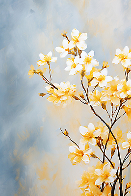 JPG 식물 백그라운드 일러스트 붓터치 사람없음 노란색 그림 질감 꽃가지 유화 국내일러스트 AI일러스트 AI콘텐츠 꽃 컬러 미술 나뭇가지 파일형식