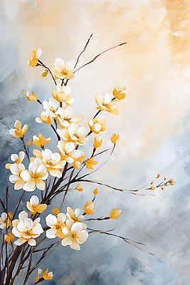 JPG 식물 백그라운드 일러스트 붓터치 사람없음 노란색 그림 질감 꽃가지 유화 국내일러스트 AI일러스트 AI콘텐츠 꽃 컬러 미술 나뭇가지 파일형식