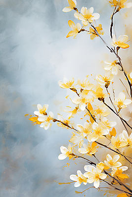 JPG 식물 백그라운드 일러스트 붓터치 사람없음 노란색 그림 질감 꽃가지 유화 국내일러스트 AI일러스트 AI콘텐츠 꽃 컬러 미술 나뭇가지 파일형식