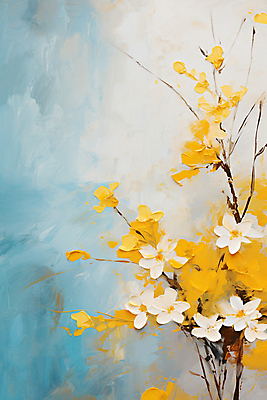 JPG 식물 백그라운드 일러스트 붓터치 사람없음 노란색 그림 질감 꽃가지 유화 국내일러스트 AI일러스트 AI콘텐츠 꽃 컬러 미술 나뭇가지 파일형식