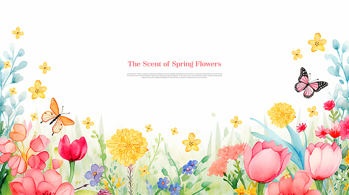 PSD 템플릿 배너 꽃잎 꽃 나비 잎 봄꽃 수채화 사람없음 컬러풀 테두리 화사함 이미지템플릿 식물 컬러 곤충 컨셉 봄 파일형식