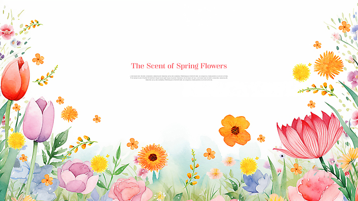 PSD 템플릿 배너 꽃잎 꽃 잎 봄꽃 수채화 사람없음 컬러풀 테두리 화사함 이미지템플릿 식물 컬러 컨셉 봄 파일형식