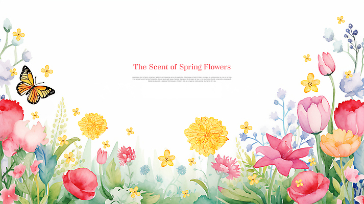 PSD 템플릿 배너 꽃잎 꽃 나비 잎 봄꽃 수채화 사람없음 컬러풀 테두리 화사함 이미지템플릿 식물 컬러 곤충 컨셉 봄 파일형식