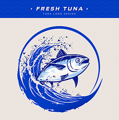 한마리 파도 일러스트 사람없음 파란색 요식업 물방울 참치 심볼 해산물 횟집 국내일러스트 AI파일 1 산업 바다 컬러 어류 식당 파일형식 벡터