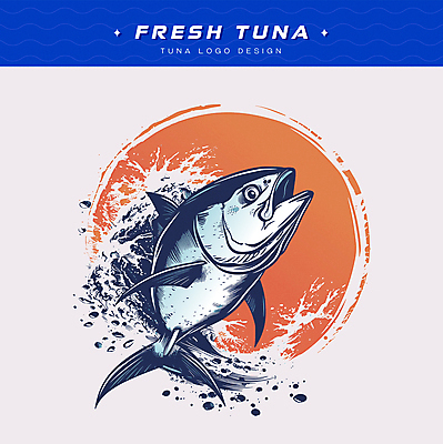 한마리 파도 일러스트 사람없음 파란색 요식업 물방울 참치 심볼 해산물 횟집 국내일러스트 AI파일 1 산업 바다 컬러 어류 식당 파일형식 벡터