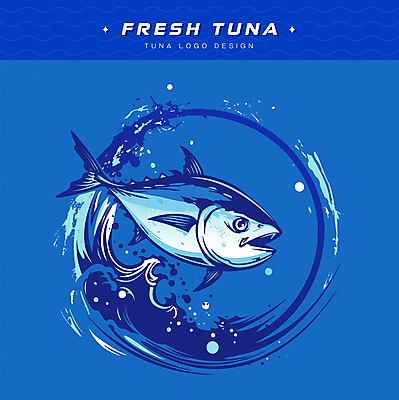 한마리 파도 일러스트 사람없음 파란색 요식업 물방울 참치 심볼 해산물 횟집 국내일러스트 AI파일 1 산업 바다 컬러 어류 식당 파일형식 벡터