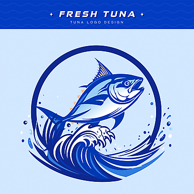 한마리 파도 일러스트 사람없음 파란색 요식업 물방울 참치 심볼 해산물 횟집 국내일러스트 AI파일 1 산업 바다 컬러 어류 식당 파일형식 벡터