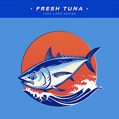 한마리 파도 일러스트 사람없음 파란색 요식업 물방울 참치 심볼 해산물 횟집 국내일러스트 AI파일 1 산업 바다 컬러 어류 식당 파일형식 벡터