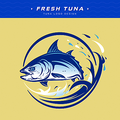 한마리 파도 일러스트 사람없음 파란색 요식업 물방울 참치 심볼 해산물 횟집 국내일러스트 AI파일 1 산업 바다 컬러 어류 식당 파일형식 벡터