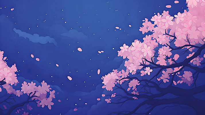 JPG 구름 꽃잎 백그라운드 야경 일러스트 자연 밤하늘 사람없음 파란색 봄 나뭇가지 벚나무 국내일러스트 AI일러스트 AI콘텐츠 자연요소 나무 계절 꽃 컬러 하늘 벚꽃 야간 생태계 파일형식 풍경_경치