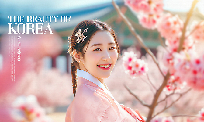 PSD 편집이미지 여자 따뜻함 한명 미소 상반신 성인 야외 햇빛 봄 한국인 벚꽃 한복 머리장식 화사함 의료성형뷰티 성인여자한명만 이미지편집 1 한국전통 계절 꽃 컨셉 표정 사람 동양인 장식 태양 전통의상 여자한명만 성인여자만 파일형식