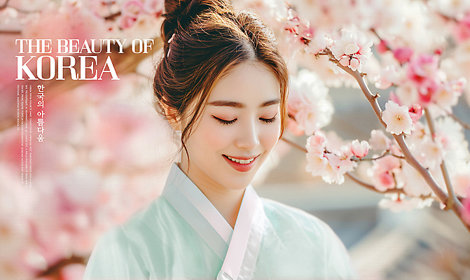 PSD 편집이미지 여자 따뜻함 한명 미소 상반신 성인 야외 햇빛 봄 한국인 벚꽃 한복 머리장식 화사함 의료성형뷰티 성인여자한명만 이미지편집 1 한국전통 계절 꽃 컨셉 표정 사람 동양인 장식 태양 전통의상 여자한명만 성인여자만 파일형식