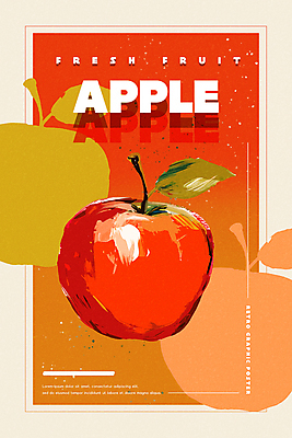 PSD 실루엣 포스터 음식 과일 일러스트 페인팅 붓터치 타이포그라피 사람없음 빨간색 빈티지 사과 복고 유화 국내일러스트 문자 컬러 컨셉 촬영기법 미술 파일형식