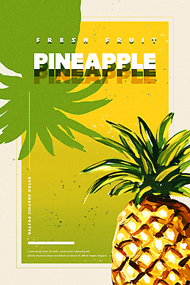 PSD 실루엣 포스터 음식 과일 일러스트 페인팅 붓터치 타이포그라피 사람없음 노란색 빈티지 파인애플 복고 유화 국내일러스트 문자 컬러 컨셉 촬영기법 미술 열대과일 파일형식