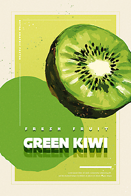 PSD 실루엣 포스터 음식 과일 일러스트 페인팅 붓터치 단면 키위 타이포그라피 사람없음 초록색 빈티지 복고 유화 국내일러스트 문자 컬러 컨셉 촬영기법 미술 파일형식