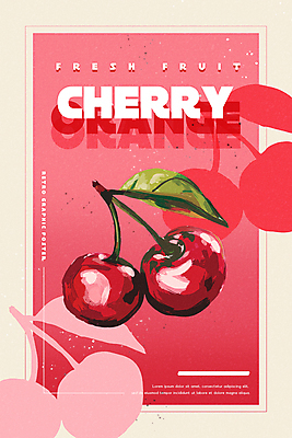 PSD 실루엣 포스터 음식 과일 일러스트 페인팅 붓터치 타이포그라피 사람없음 빨간색 빈티지 체리 복고 유화 국내일러스트 문자 컬러 컨셉 촬영기법 미술 파일형식