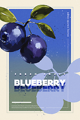 PSD 실루엣 포스터 음식 과일 일러스트 페인팅 붓터치 타이포그라피 사람없음 파란색 빈티지 복고 블루베리 유화 국내일러스트 문자 컬러 컨셉 촬영기법 미술 파일형식