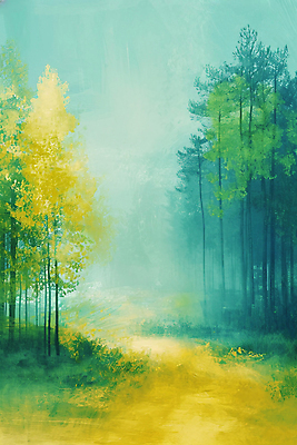 JPG 나무 백그라운드 일러스트 자연 풍경 사람없음 초록색 봄 숲속 숲 질감 유화 국내일러스트 AI일러스트 AI콘텐츠 식물 계절 컬러 미술 생태계 파일형식