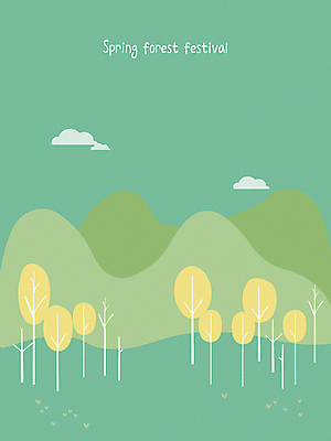 나무 구름 백그라운드 일러스트 산 풍경 사람없음 초록색 봄 숲속 숲 심플 미니멀 국내일러스트 AI파일 자연요소 식물 계절 컬러 파일형식 벡터