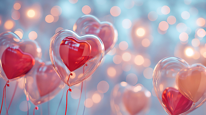JPG 편집이미지 사랑 이벤트 사람없음 빨간색 반사 로맨틱 축하 투명 보케 감성 하트풍선 보케백그라운드 편집실사 AI포토 AI콘텐츠 감정 컬러 백그라운드 컨셉 하트 CG 풍선 파일형식