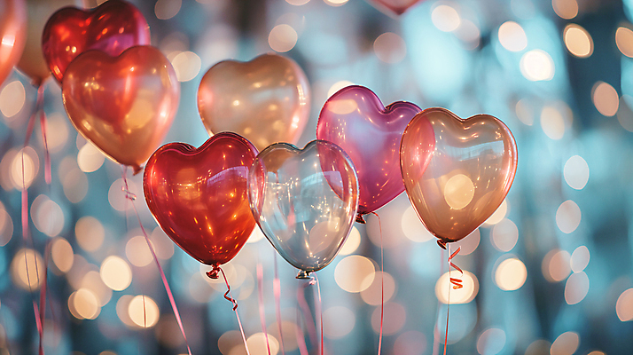 JPG 편집이미지 사랑 이벤트 사람없음 빨간색 반사 로맨틱 축하 투명 보케 감성 하트풍선 보케백그라운드 편집실사 AI포토 AI콘텐츠 감정 컬러 백그라운드 컨셉 하트 CG 풍선 파일형식