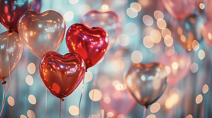 JPG 편집이미지 사랑 이벤트 사람없음 빨간색 반사 로맨틱 축하 보케 감성 하트풍선 보케백그라운드 편집실사 AI포토 AI콘텐츠 감정 컬러 백그라운드 컨셉 하트 CG 풍선 파일형식