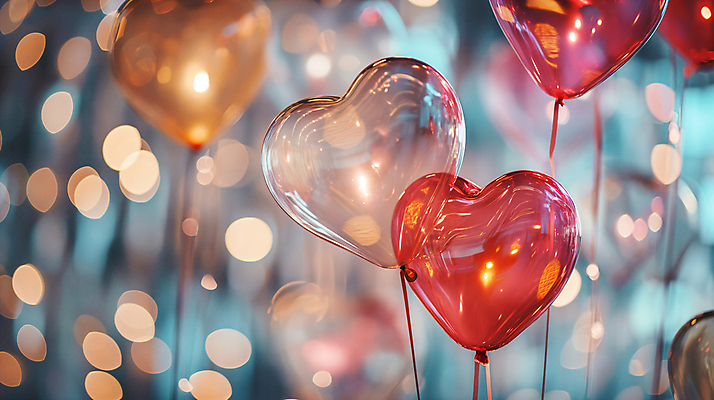 JPG 편집이미지 사랑 이벤트 사람없음 빨간색 반사 로맨틱 축하 보케 감성 하트풍선 보케백그라운드 편집실사 AI포토 AI콘텐츠 감정 컬러 백그라운드 컨셉 하트 CG 풍선 파일형식